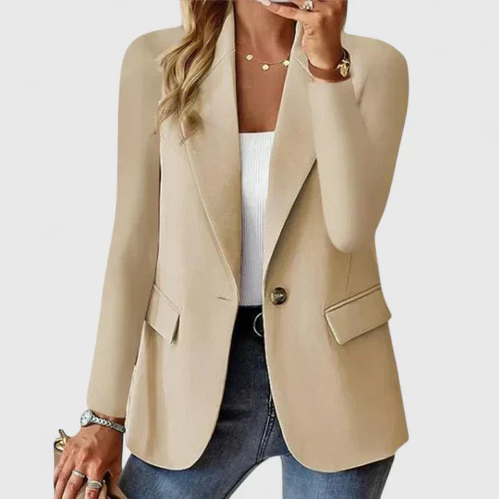 Women's Classic Tailored Jacket for Business Occasions in Beige