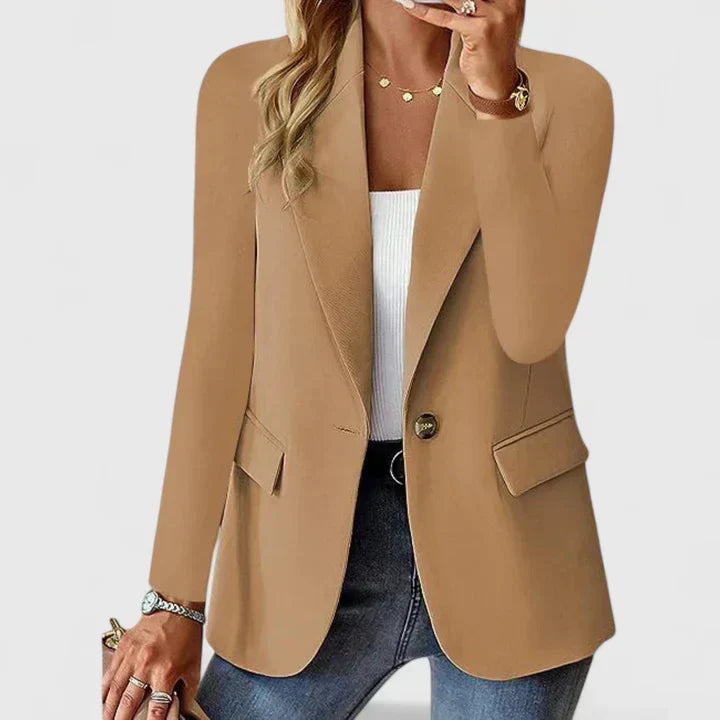 Women's Classic Tailored Jacket for Business Occasions in Brown