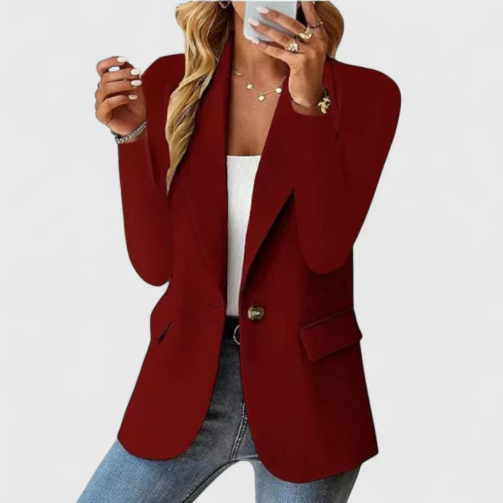 Women's Classic Tailored Jacket for Business Occasions in Burgund