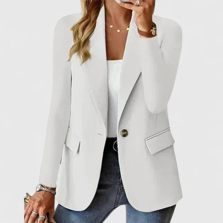 Women's Classic Tailored Jacket for Business Occasions in White