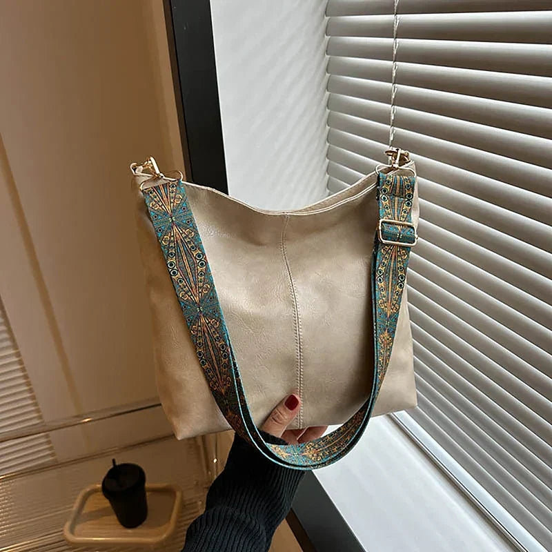 Women's Classic Tote Bag with Adjustable Strap in Beige