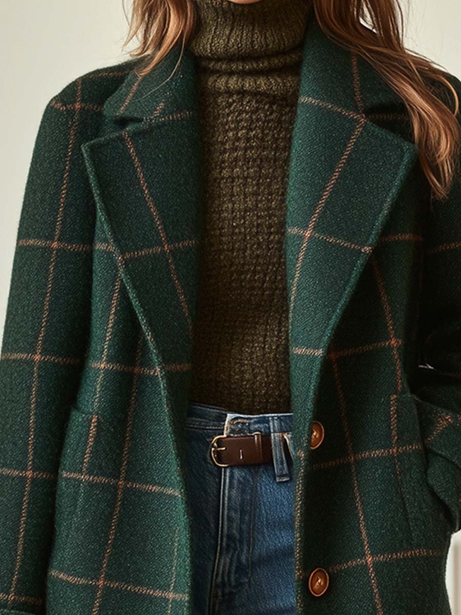 Women's Classic Tweed Plaid Winter Coat (2)