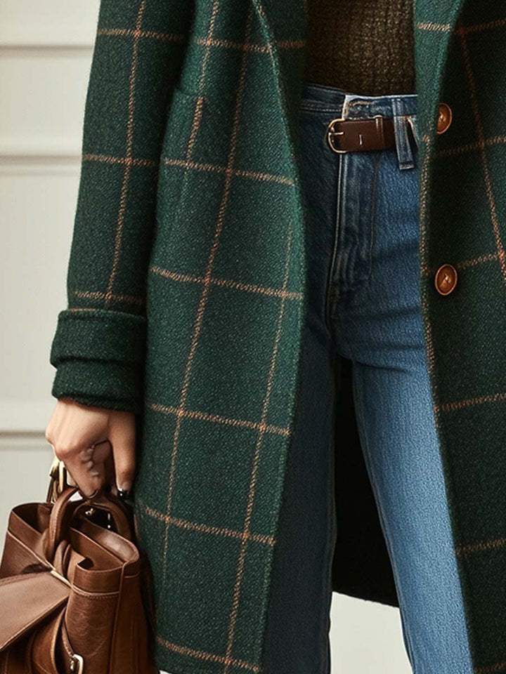 Women's Classic Tweed Plaid Winter Coat (3)