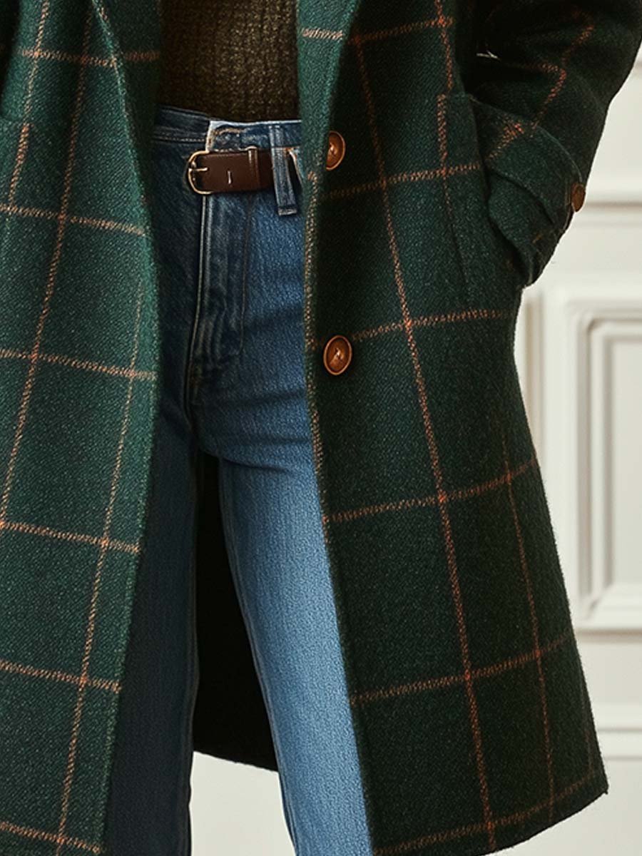 Women's Classic Tweed Plaid Winter Coat (4)