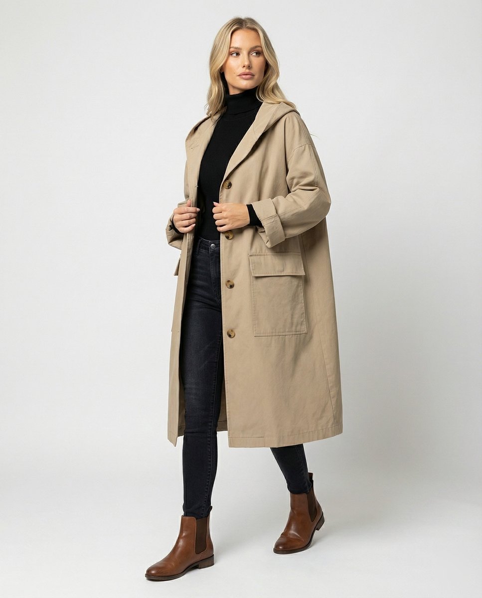 Women's Classic Waterproof Trench Coat for Autumn in Beige
