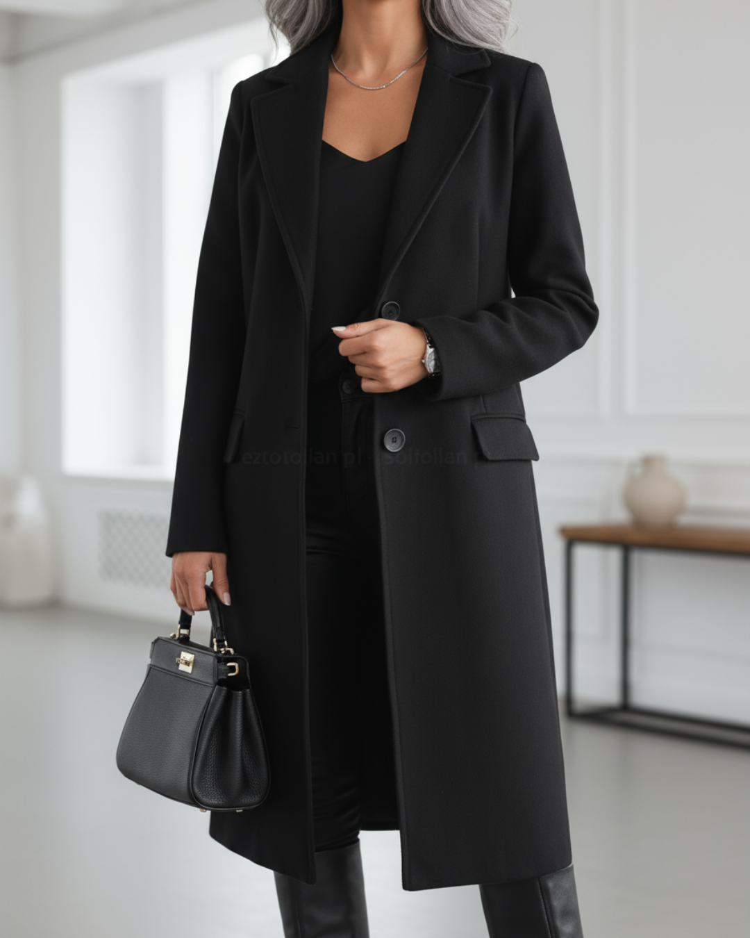 Women's Coat Tailored Longline for Autumn in Black
