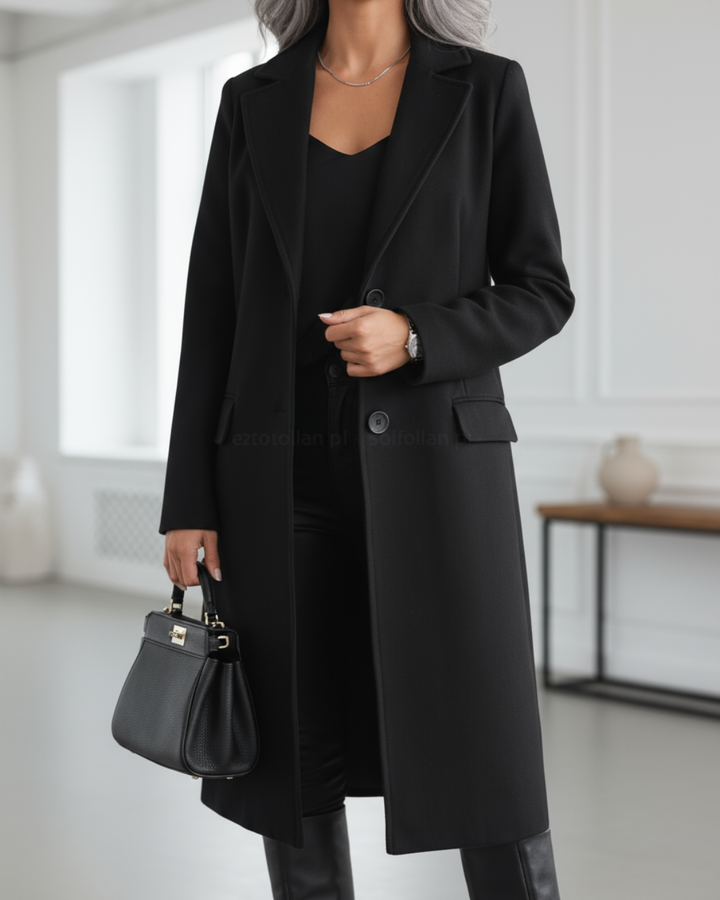 Women's Coat Tailored Longline for Autumn in Black