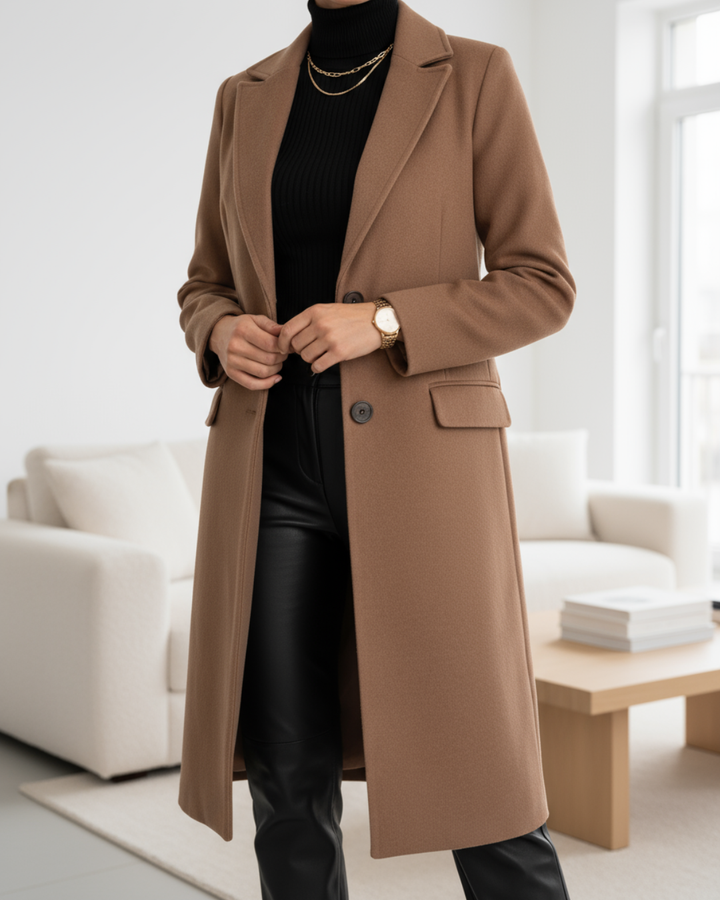 Women's Coat Tailored Longline for Autumn in Brown