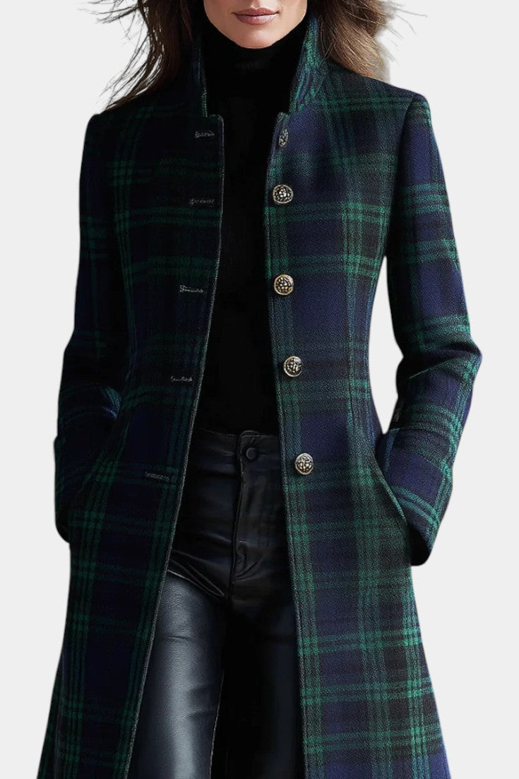 Women's Coat with Checkered Midi Pattern (2)
