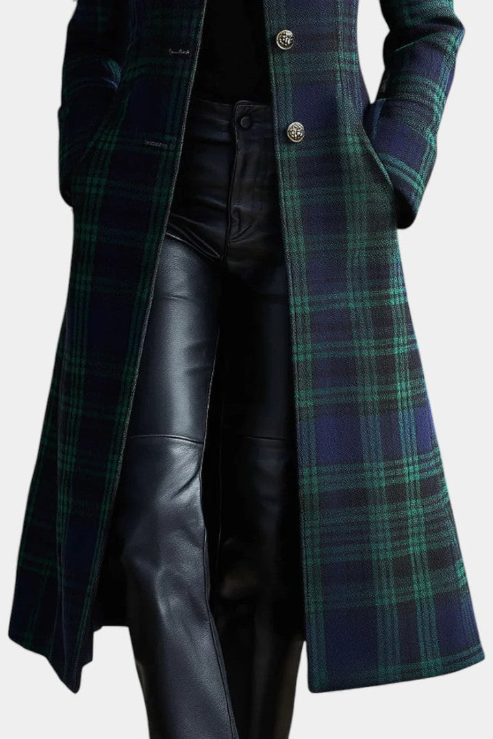 Women's Coat with Checkered Midi Pattern (3)