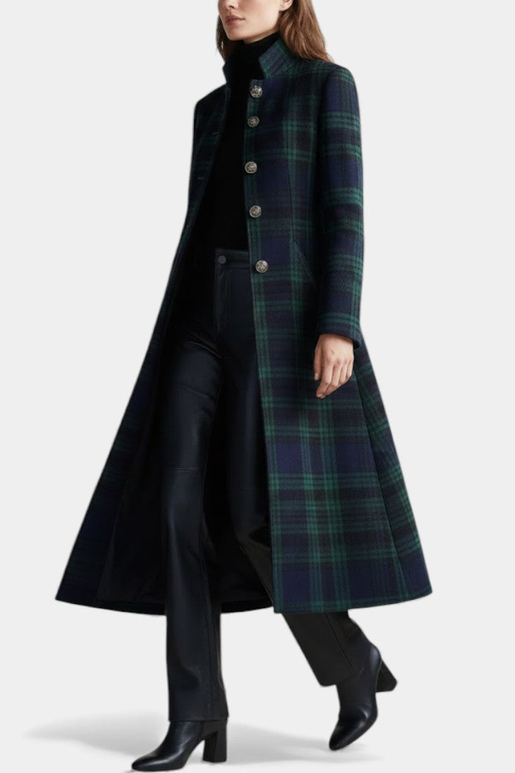 Women's Coat with Checkered Midi Pattern (4)