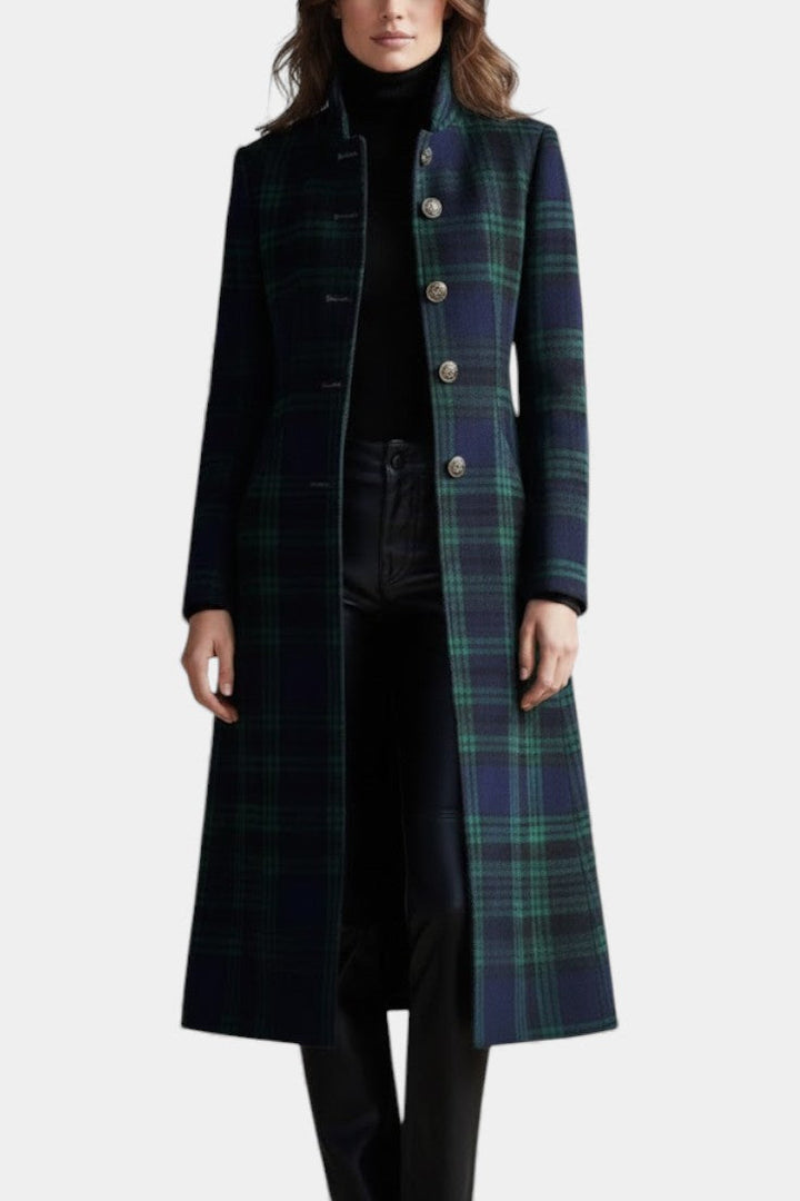 Women's Coat with Checkered Midi Pattern (5)