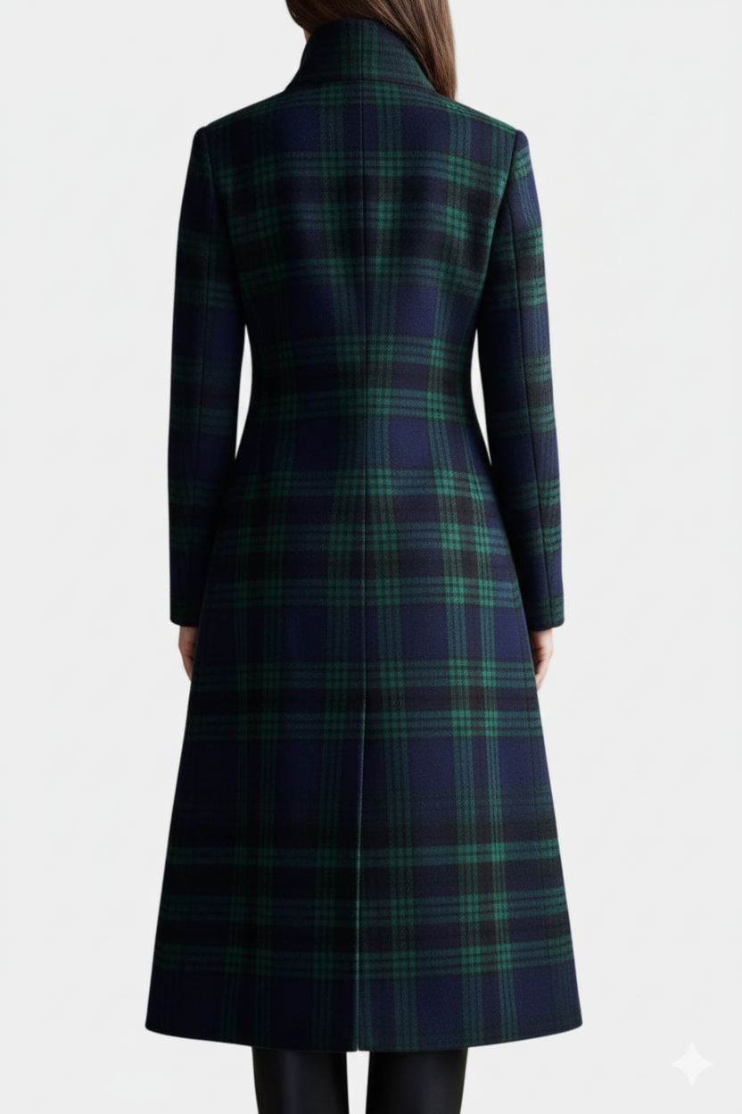 Women's Coat with Checkered Midi Pattern (6)
