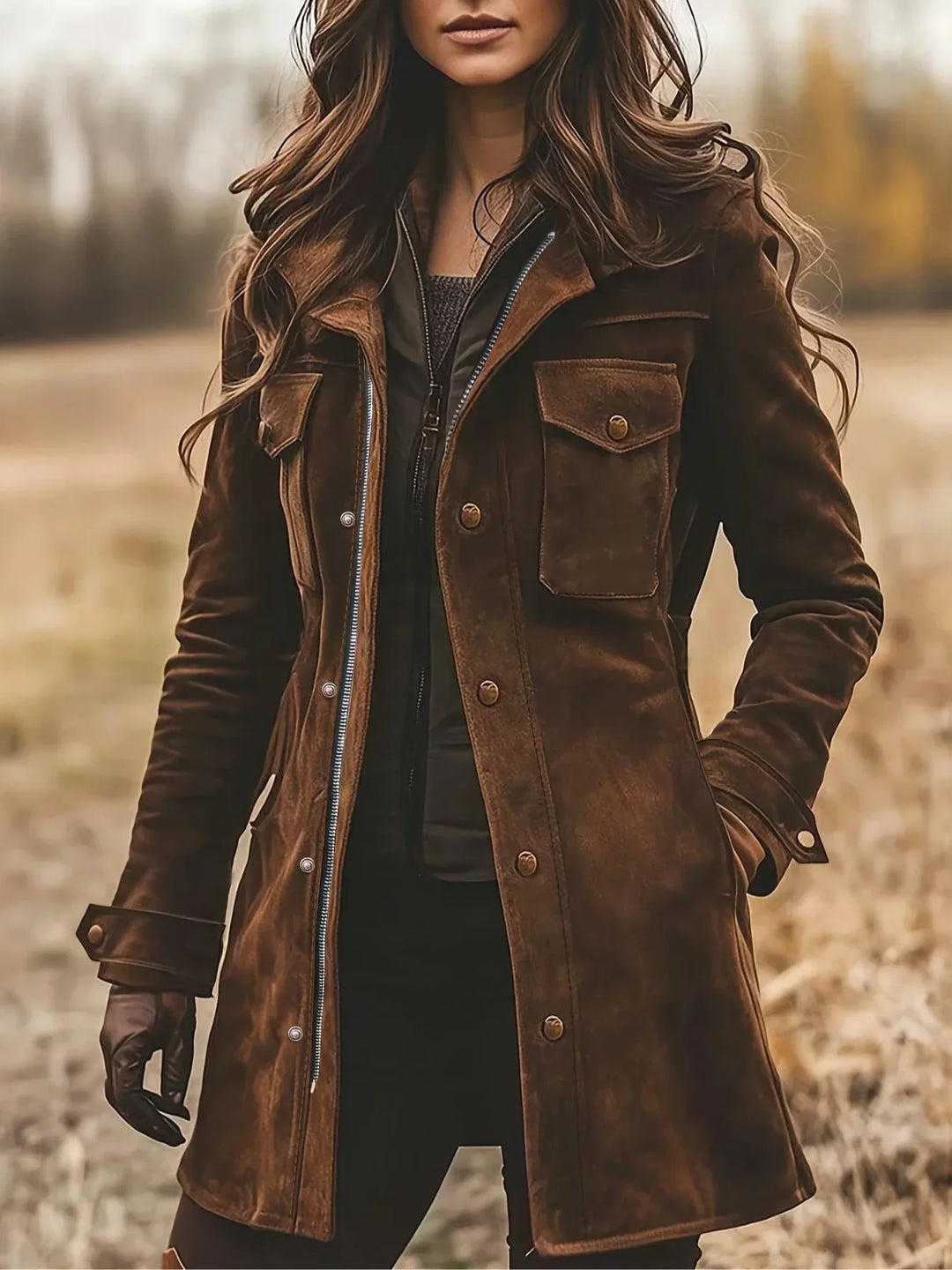 Women's Coat with Tailored Longline for Autumn in Brown