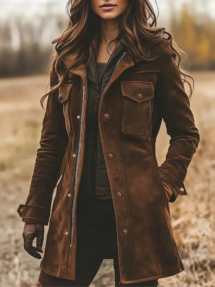 Women's Coat with Tailored Longline for Autumn in Brown
