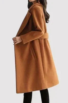 Women's Coat with Tailored Wool Belt in Beige 4