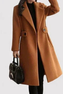 Women's Coat with Tailored Wool Belt in Brown