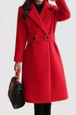 Women's Coat with Tailored Wool Belt in Red