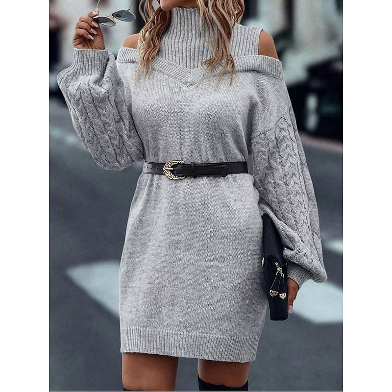 Women's Cold-Shoulder Mini Jumper Dress for Autumn (10)