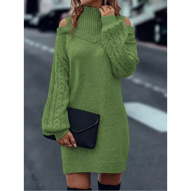 Women's Cold-Shoulder Mini Jumper Dress for Autumn (11)