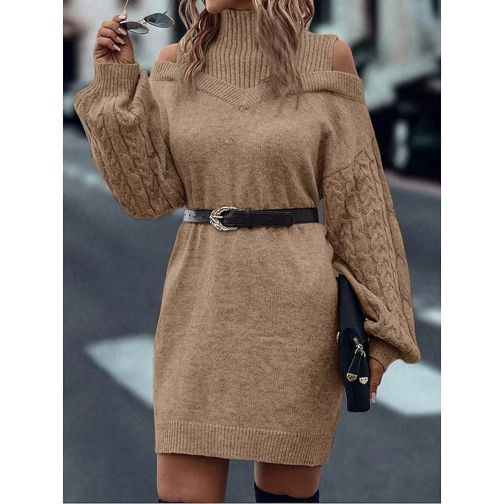 Women's Cold-Shoulder Mini Jumper Dress for Autumn (2)