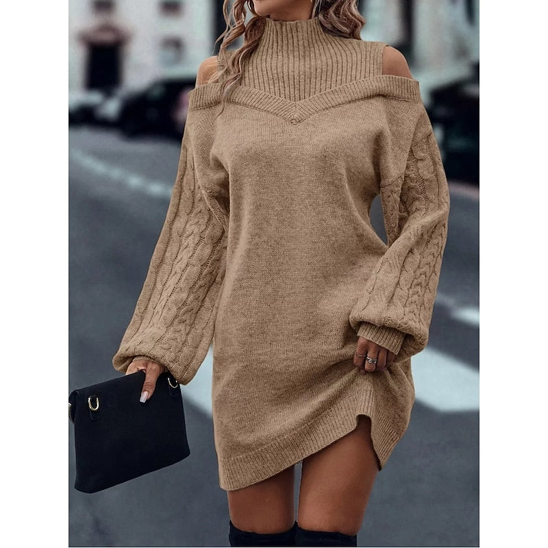 Women's Cold-Shoulder Mini Jumper Dress for Autumn (3)