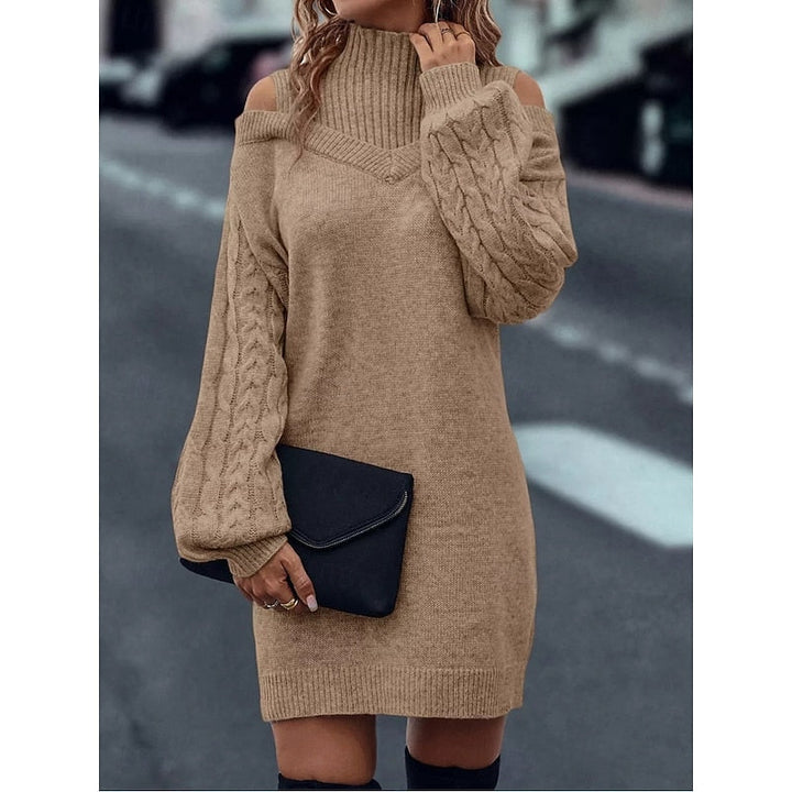 Women's Cold-Shoulder Mini Jumper Dress for Autumn (4)
