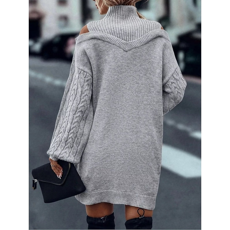Women's Cold-Shoulder Mini Jumper Dress for Autumn (8)
