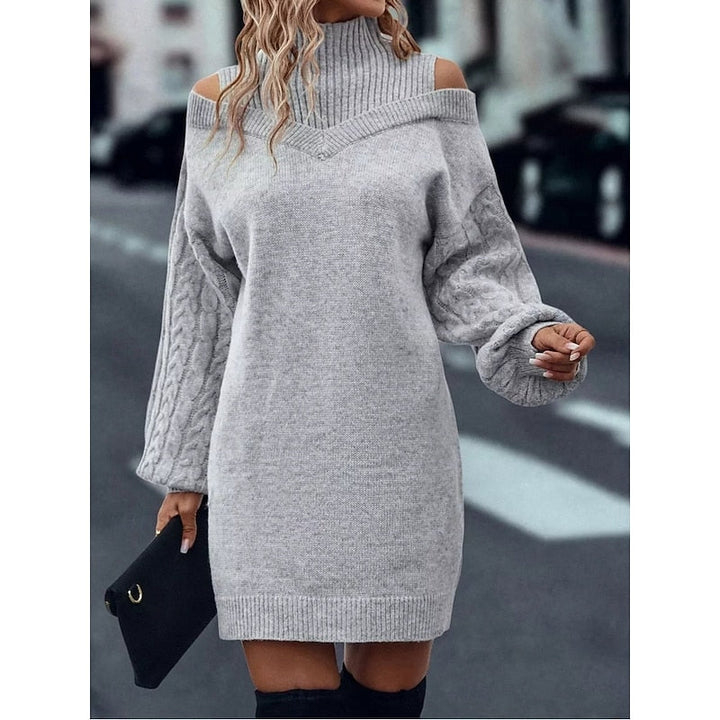 Women's Cold-Shoulder Mini Jumper Dress for Autumn (9)