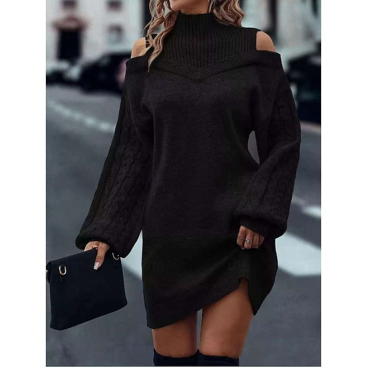 Women's Cold-Shoulder Mini Jumper Dress for Autumn in Black