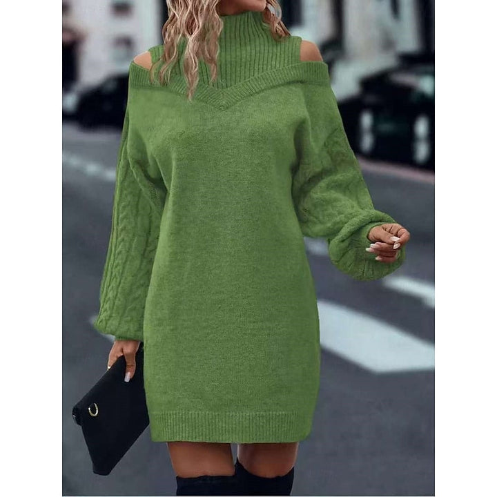 Women's Cold-Shoulder Mini Jumper Dress for Autumn in Green