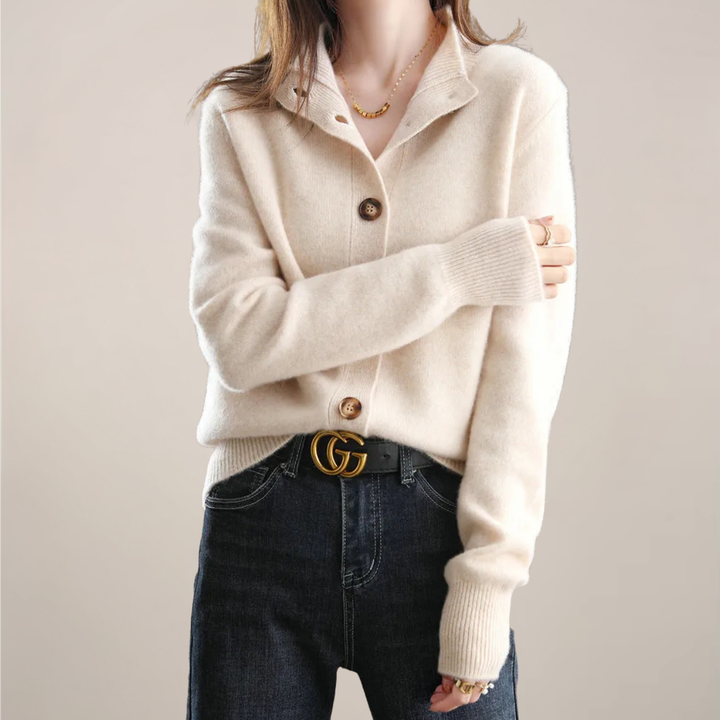 Women's Collared Jumper Dress Cardigan for Cool Days in Cream