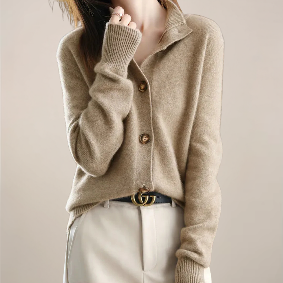 Women's Collared Jumper Dress Cardigan for Cool Days in Khaki