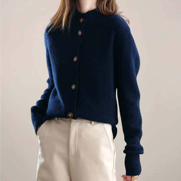 Women's Collared Jumper Dress Cardigan for Cool Days in Navy Blue