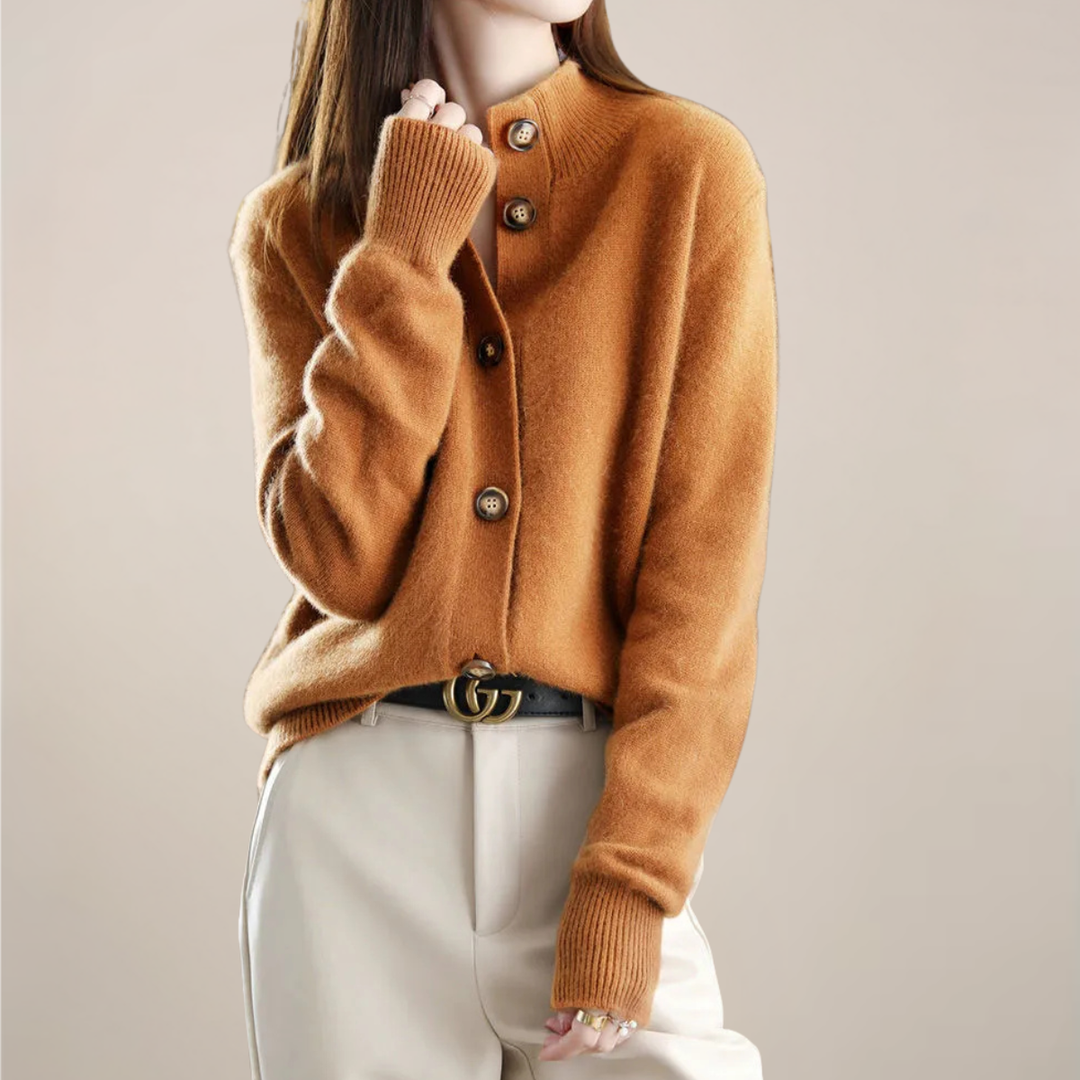 Women's Collared Jumper Dress Cardigan for Cool Days in Orange