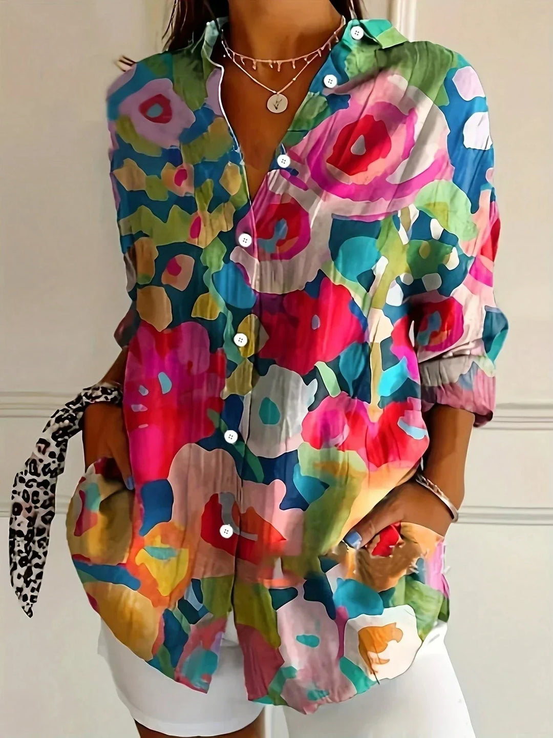 Women's Colorful Blouse with Artistic Print in Mix
