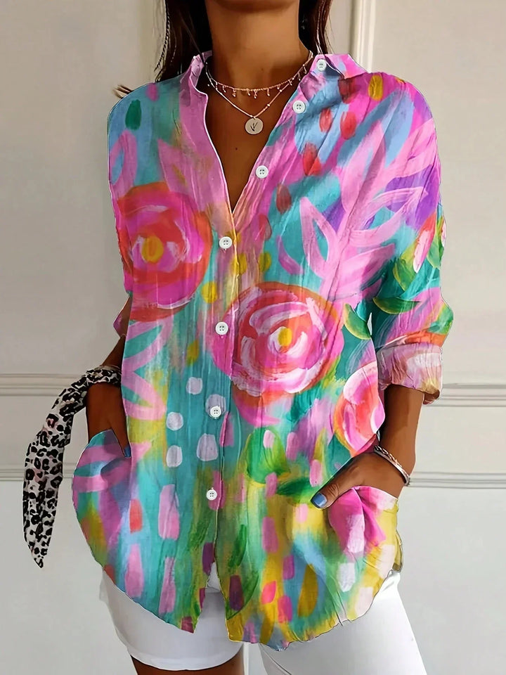 Women's Colorful Blouse with Artistic Print in Pink