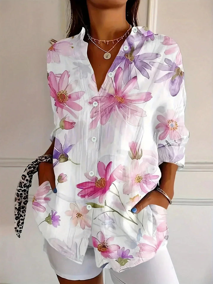 Women's Colorful Blouse with Artistic Print in White