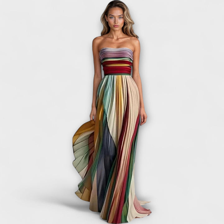 Women's Colorful Long Evening Pleated Dress