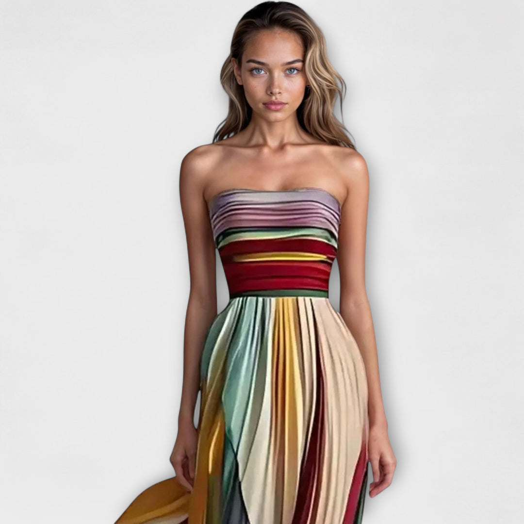 Women's Colorful Long Evening Pleated Dress (2)