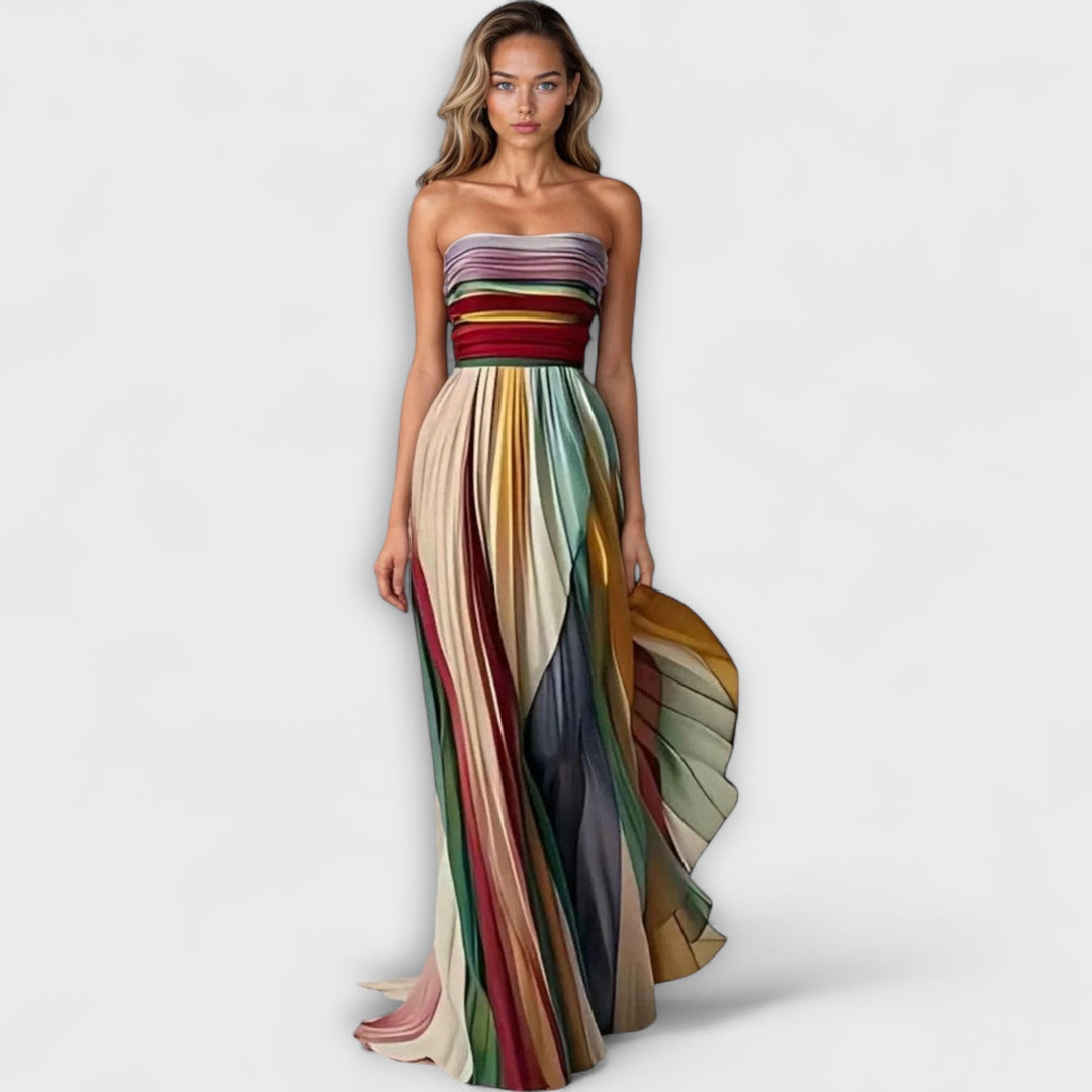 Women's Colorful Long Evening Pleated Dress (3)