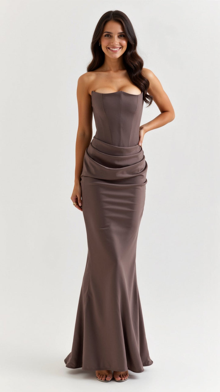 Women's Column Maxi Dress for Wedding Guests in Caramel 1