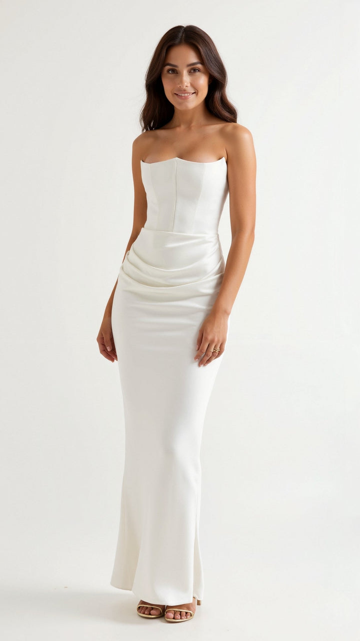 Women's Column Maxi Dress for Wedding Guests in White 1