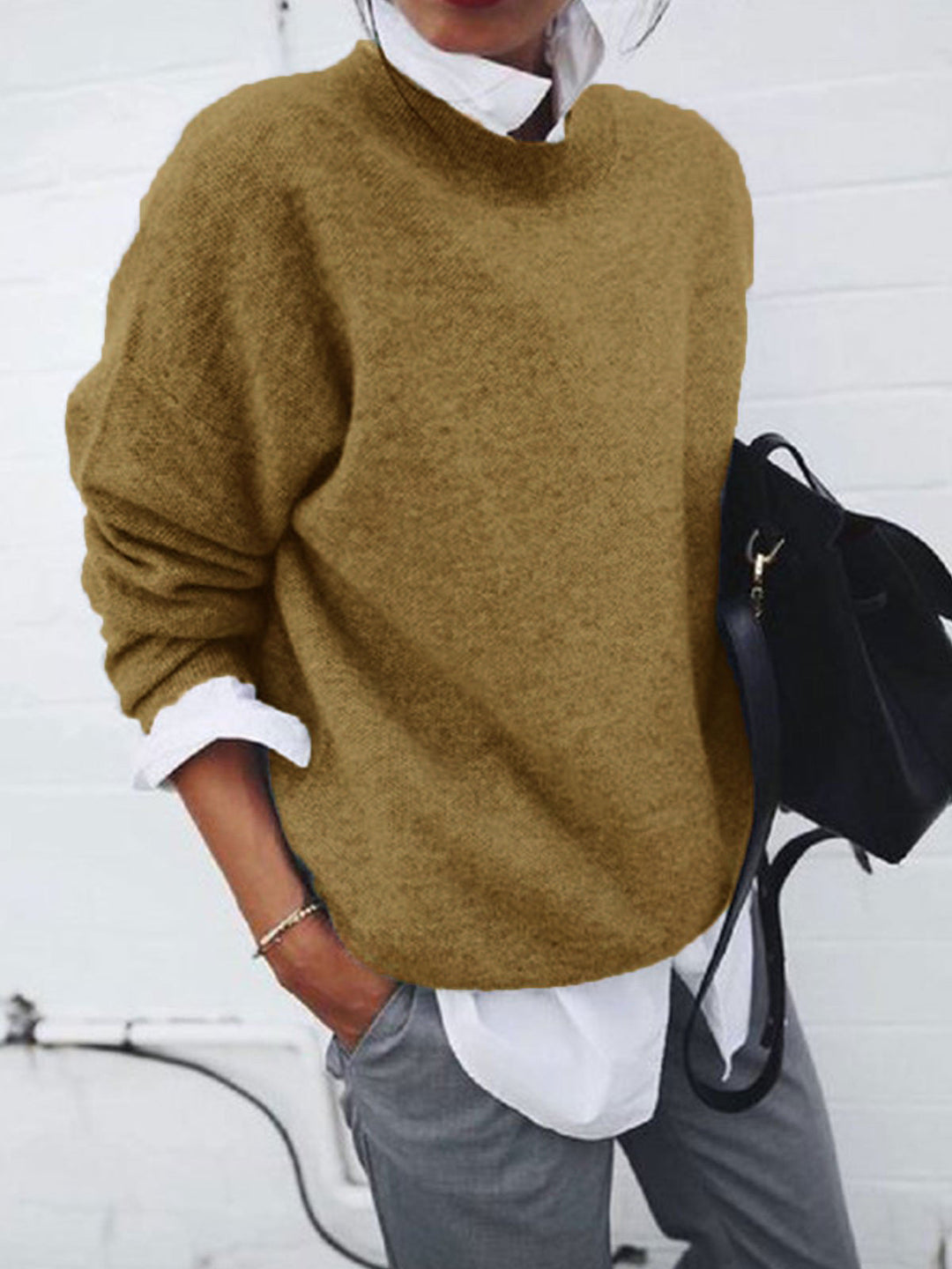 Women's Comfortable Casual Long Sleeve Pullover in Khaki