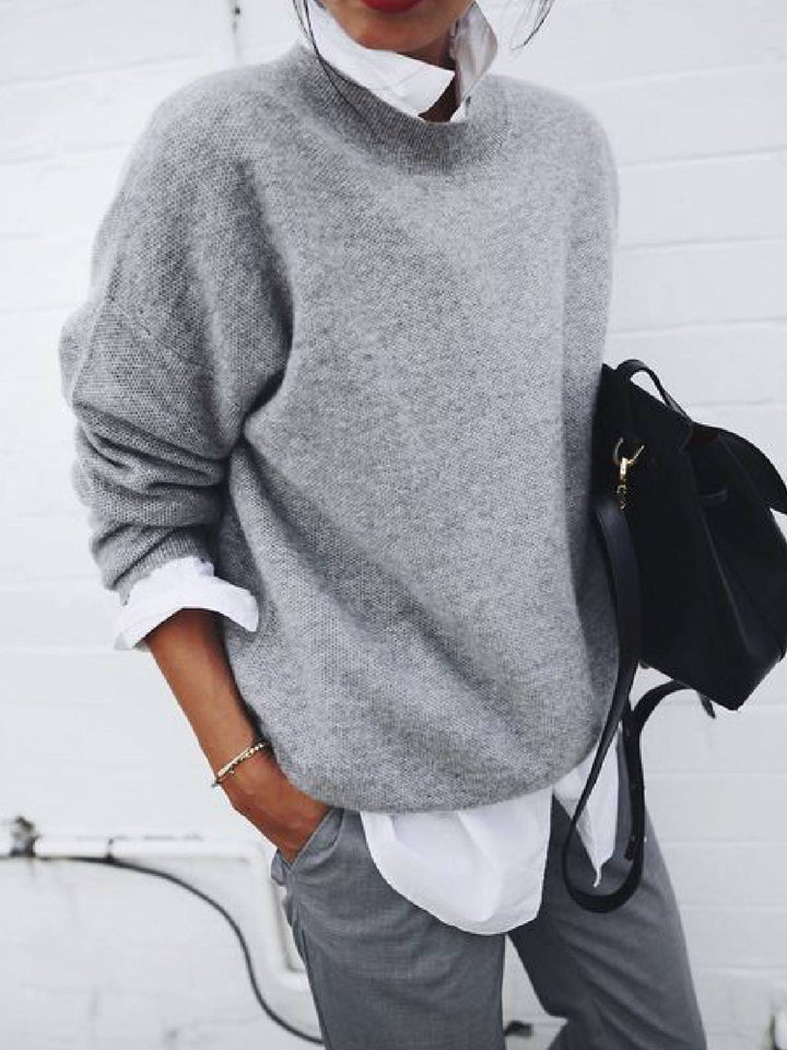 Women's Comfortable Casual Long Sleeve Pullover in Light Grey