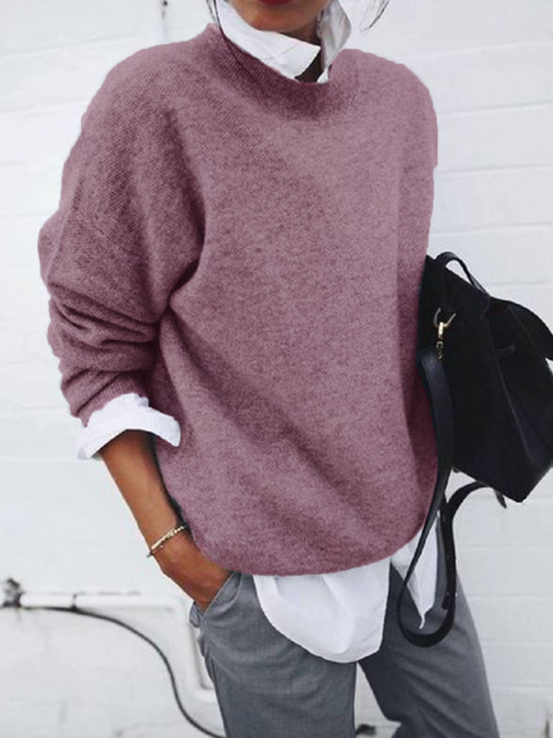Women's Comfortable Casual Long Sleeve Pullover in Pink