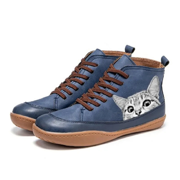 Women's comfortable leather ankle boots for autumn in Blue