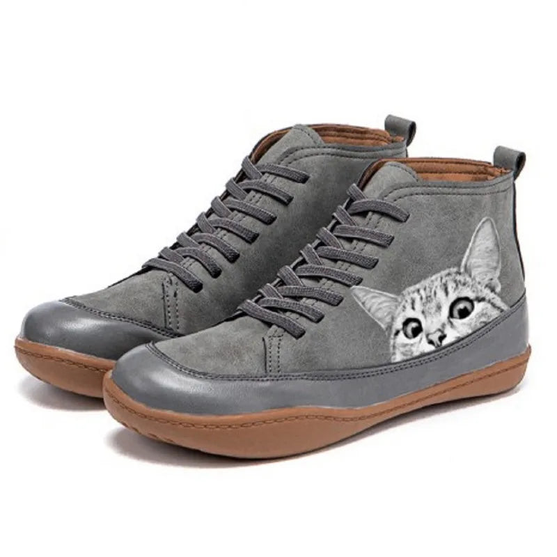 Women's comfortable leather ankle boots for autumn in Grey