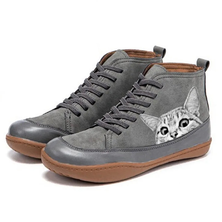 Women's comfortable leather ankle boots for autumn in Grey