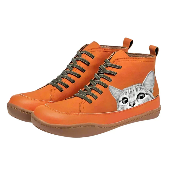 Women's comfortable leather ankle boots for autumn in Orange